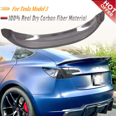 100%Real Carbon Fiber V Style Rear Spoiler Wings for Tesla 2017-2023 Model 3 NEW