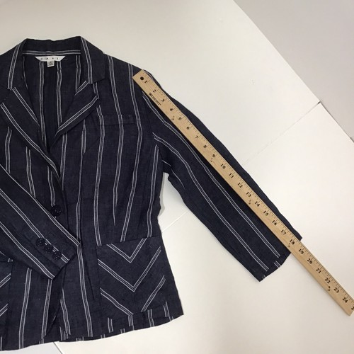 CAbi Womens Navy & White Striped 100% Linen Nautical Button Blazer Jacket Size 0 - Picture 10 of 13