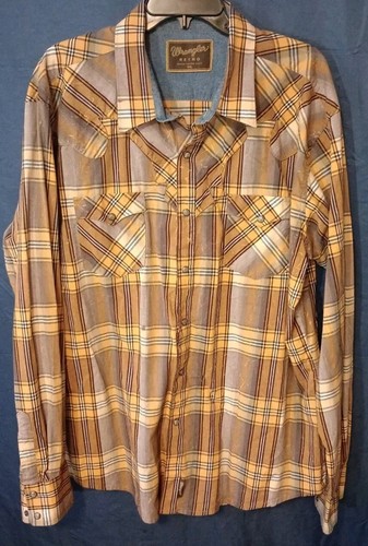 Chemise Western Wrangler Homme – XXL Bleu Rayé – Manches Courtes – Boutons Pression