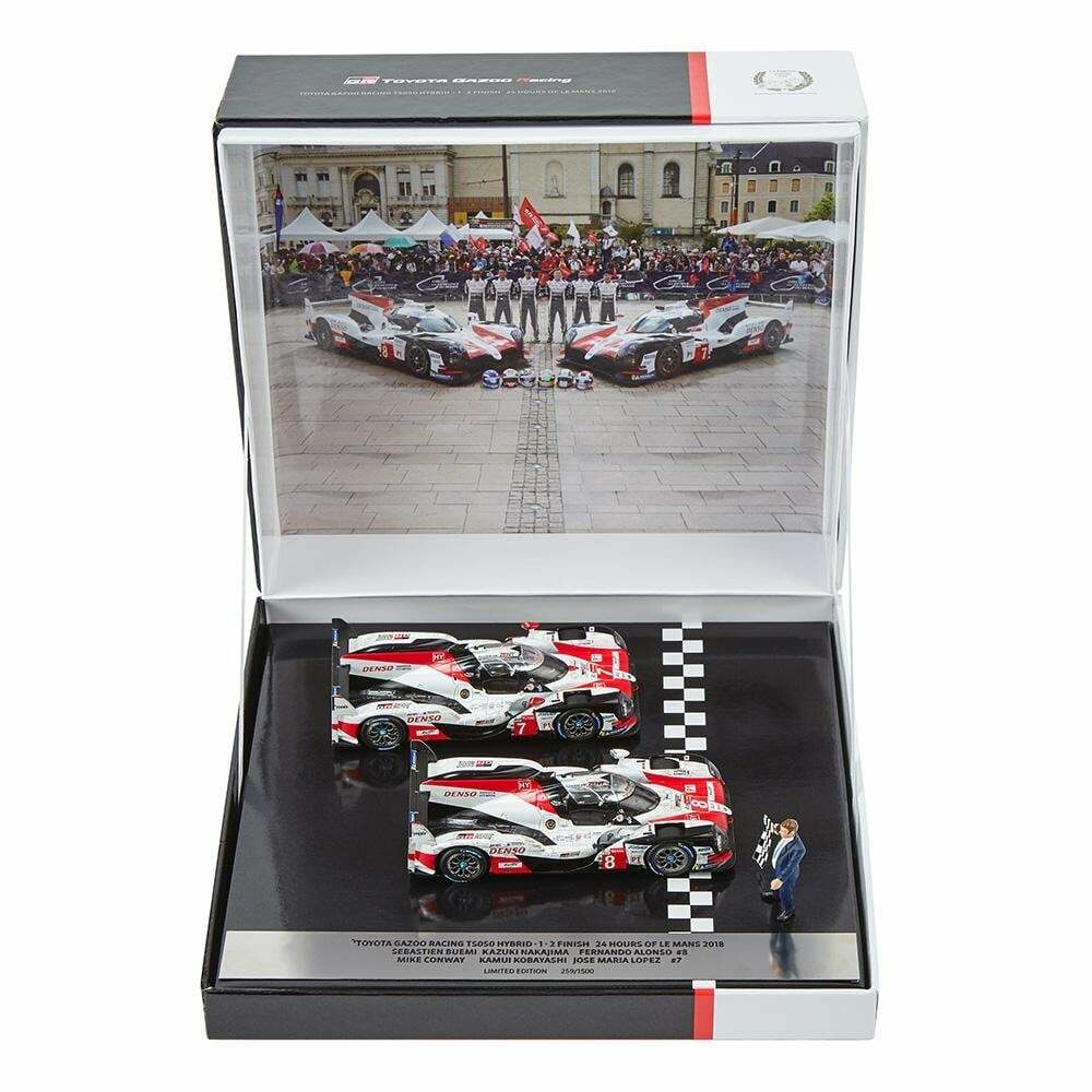 Toyota Gazoo Racing 1:43 Toyota TS050 #8 and #7 Le Mans Podium Finish & Figurine