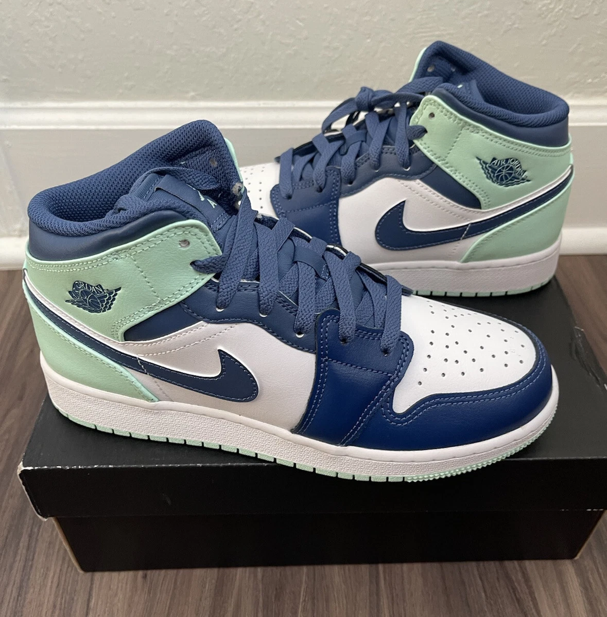 White and clearance mint green jordans