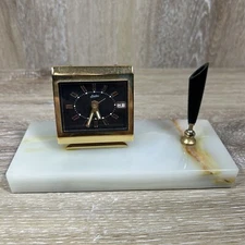 Vintage Park Sherman Marble Desk Pen Holder and Linden Clock Works