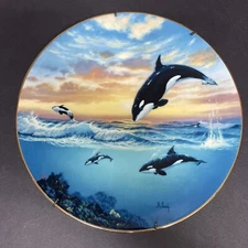 WL George Collectors Whale Plate "Orca Whales" 1991 w/ COA & Papers Jumping Joy
