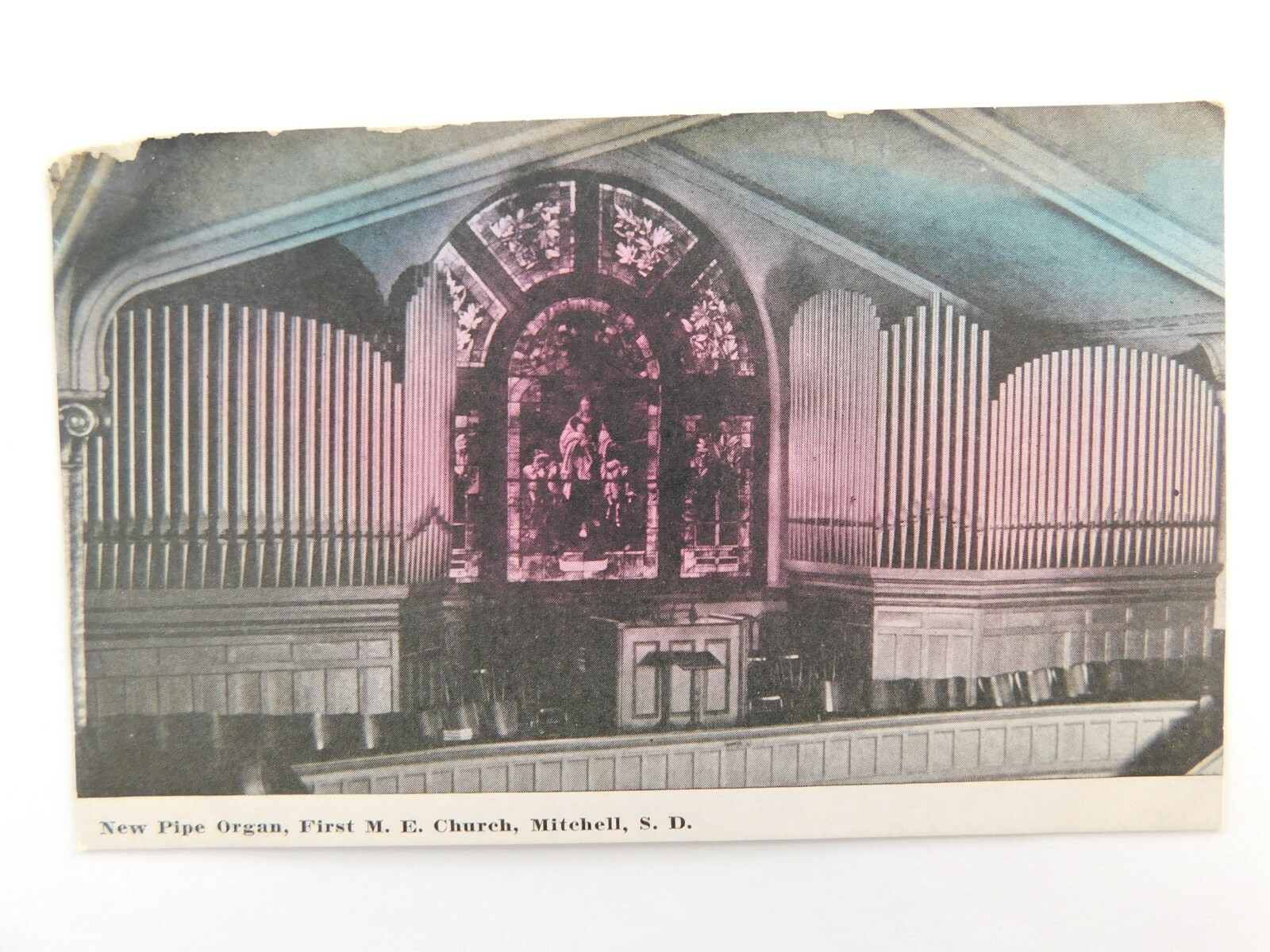 New Pipe Organ First M.E. Church Mitchell SD Divided Back Vintage ...
