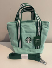 Starbucks Canvas Tote Bag Light Green, Green/White Striped Handles, Strap