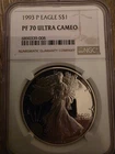 1993-P American Silver Eagle 1 Oz PF70 Ultra Cameo NGC Brown Label