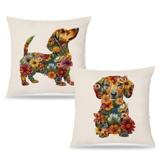 Flower Dachshund Pillow Covers 18x18 Set of 2, Dachshund Gifts for , Weiner D...