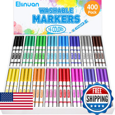 Ellinjan 400 Count Washable Markers Bulk, 16 Assorted Colors, Colored Thin Marke