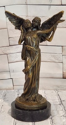Guardian Angel Embracing Woman Genuine Bronze Sculpture Signed Aldo Vitaleh Deco