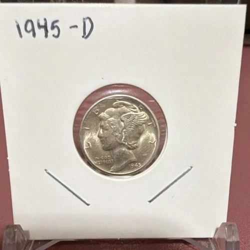 1945 Mercury Dime 10C Silver Coin Denver Mint, Near BU