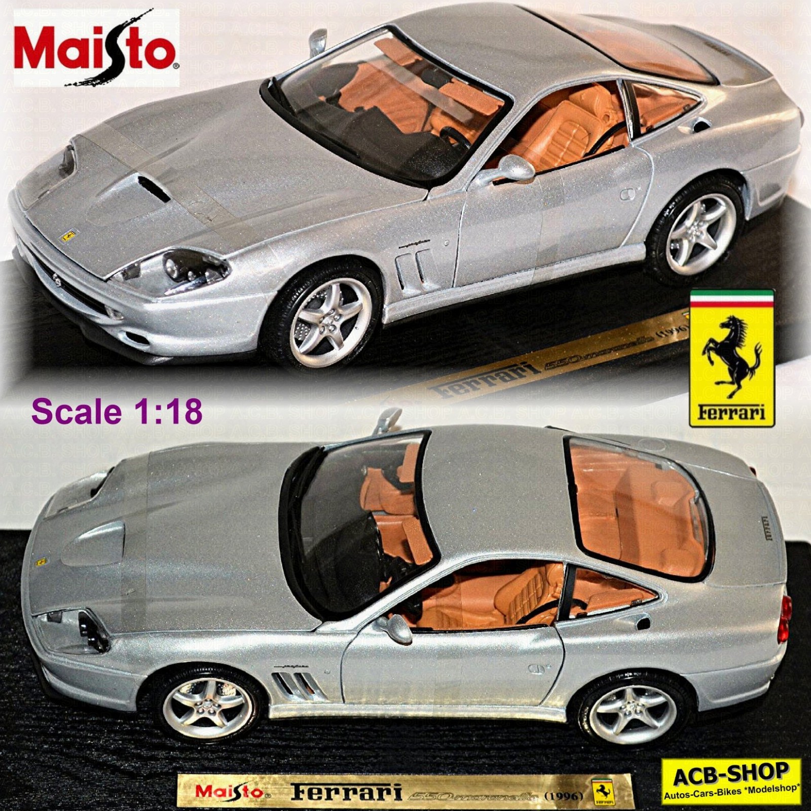 Ferrari 550 Maranello Coupe 1996-2001 1:18 Maisto 50292 Silver Metallic