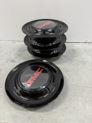 4 Black Floating Center Caps For GMC XL Hubcap Rim Emblem 7.2 In 182 mm
