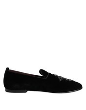 Dolce & Gabbana Black Velvet Embellished Loafer Slip On Men's Shoes Authentic