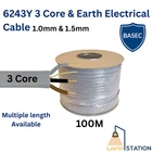 6243Y Electrical Cable 1mm/1.5mm 3 Core & Earth Domestic Wiring Grey 100M