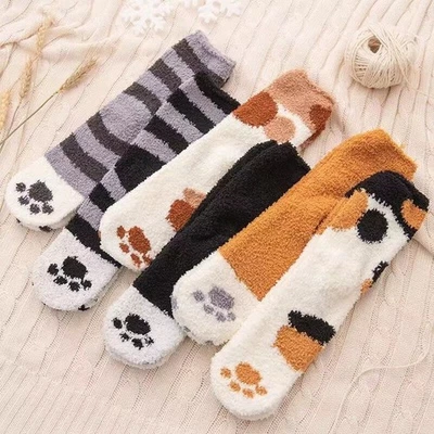 JUNHAO-SHOP 6 Pairs Cat Claws Socks Winter Warm Soft Fluffy Bed Lounge Slipper Floor Socks