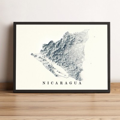 Nicaragua Map, Nicaragua 2D Relief Map, Nicaragua Vintage Map - 2D Flat Print