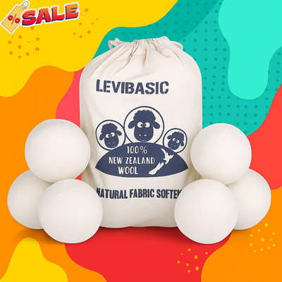 Wool Dryer Balls 6 Pack XL, 3'' Genuine New Zealand Wool to Core, 100% Organic