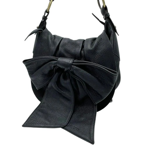 YVES SAINT LAURENT Shoulder Bag Nadja Leather Black Ribbon From Japan