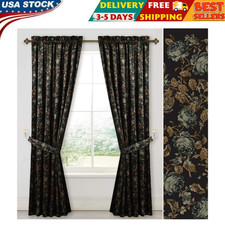 Black Velvet Curtains 84 inches Long - Printed Floral Design Home Decoration Lux