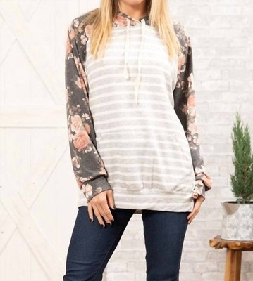Heimish Usa Stripe Hoodie Charcoal Floral Heather Grey