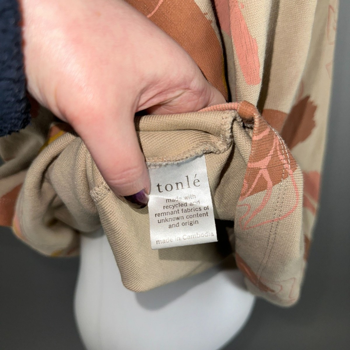 Tonle Plant Kween Blouse Top XL Beige Leaf Print Sustainable Lagenlook Oversized View 4