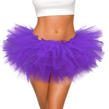 Tutu for Women Adults - 5-Layer Tulle Skirts 80s Outfit 0-1 Short, Purple