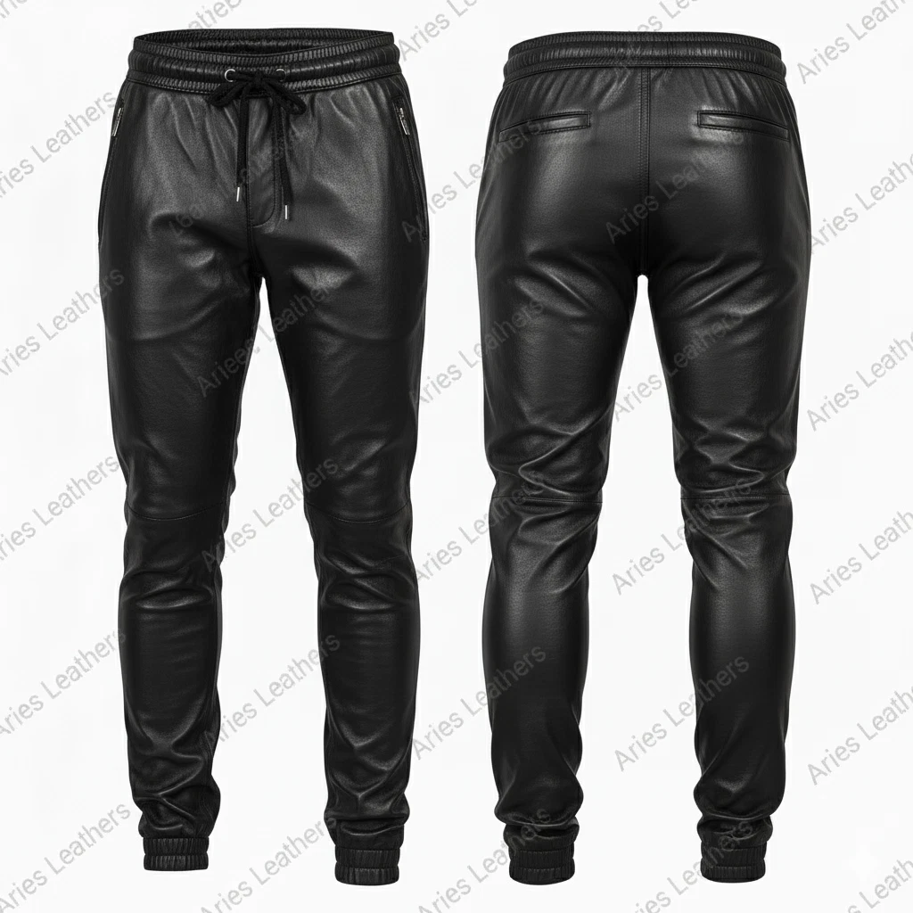 Men's Genuine Lambskin Leather Joggers Pant Stylish Soft Sweat Pant Trousers