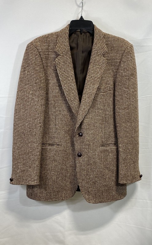 Vintage 80s Burton Men's Harris Tweed Brown Houndstooth Blazer Sport Coat Sz 42