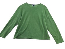 Lands End Womens Fleece Pullover Sweater Size Large 14-16 Green Crewneck Casual