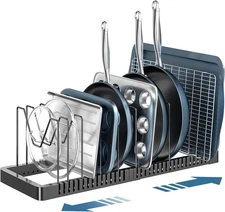 Pots and Pans Organizer under Cabinet, Expandable Pot Lid black 