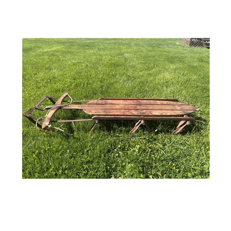 Vintage Brown Wooden & Metal Traditional Sled Classic Antique Design