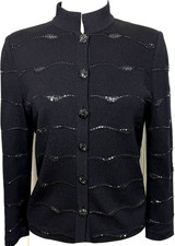 Beautiful St.John Evening jacket black santana knit paillettes NwoT size 6