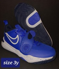 Nike Team Hustle D 10 Blue White Black Synthetic Sneakers Kids 3Y Basketball