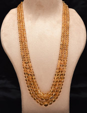 Natural Yellow Citrine Beads 603 Ct Round Sterling Silver Statement Necklace