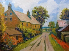 English Row house countryside realistic Impressionism oil Painting landscape