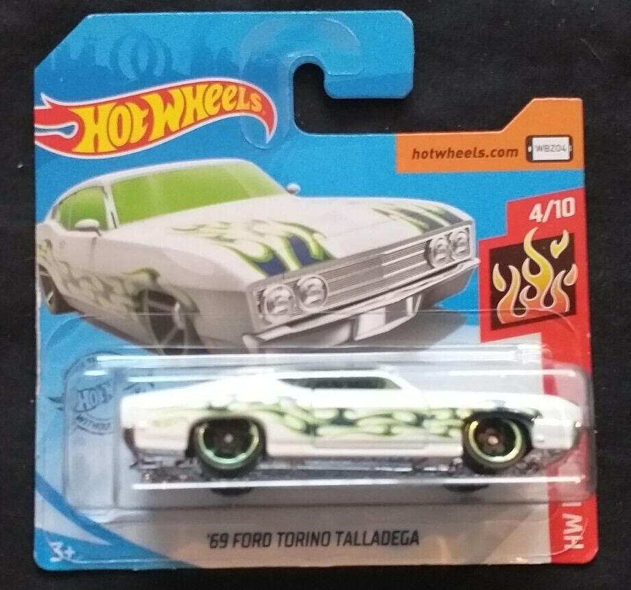 HOT WHEELS 2019 '69 FORD TORINO TALLADEGA, WHITE, SHORT CARD.