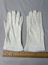 Vintage White Beaded Gloves Stretch Nylon Cotton Blend Size 7