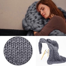 Yarn Chunky Knitted Sofa Throw Wool Cable Blanket Warm Large Bed Double KingSize