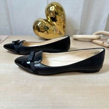 NINE WEST Black Patent Bow Pointed Toe Flats, Size 6M