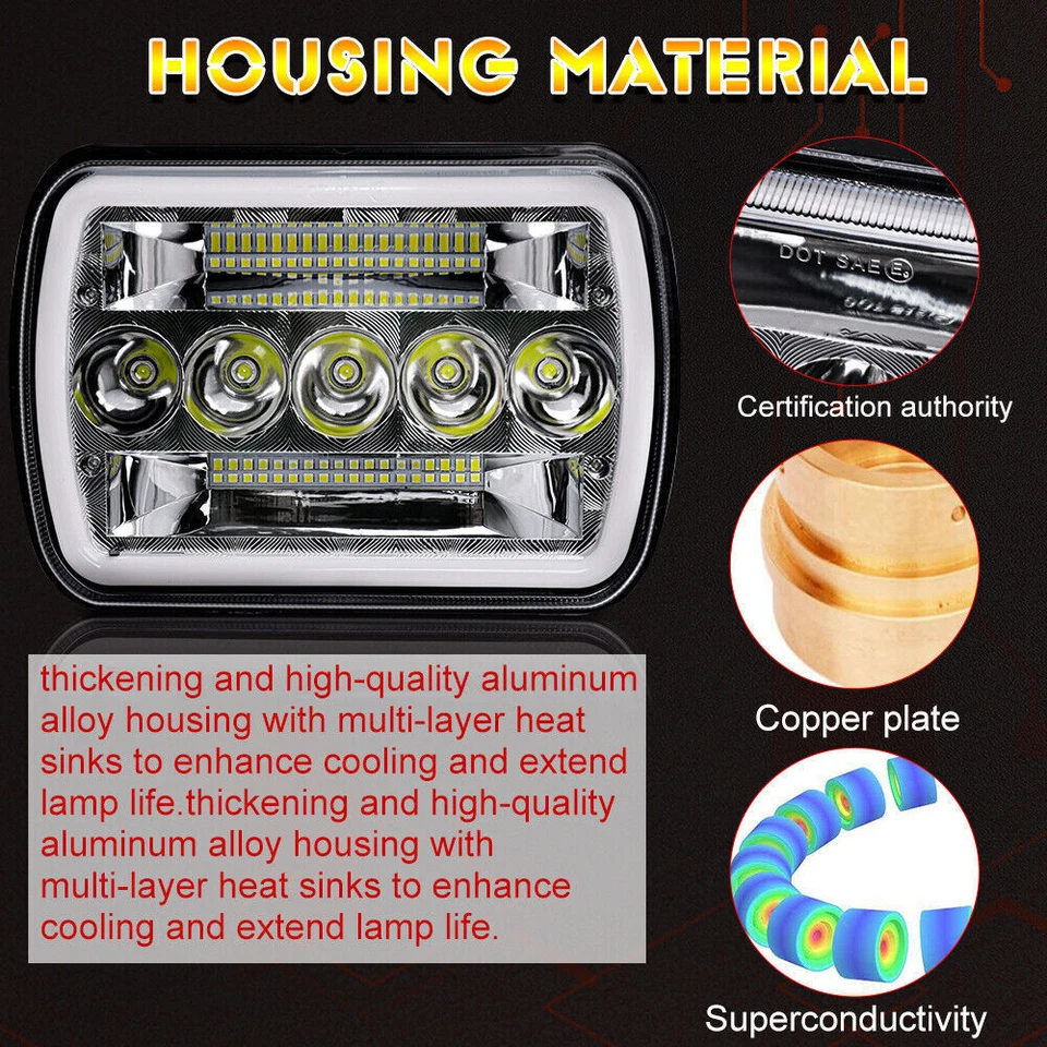 2X Para Chevy S10 Blazer 1982-93 GMC S15 Pickup 7X6"5X7" Proyector Faros LED Foto 4 de 4