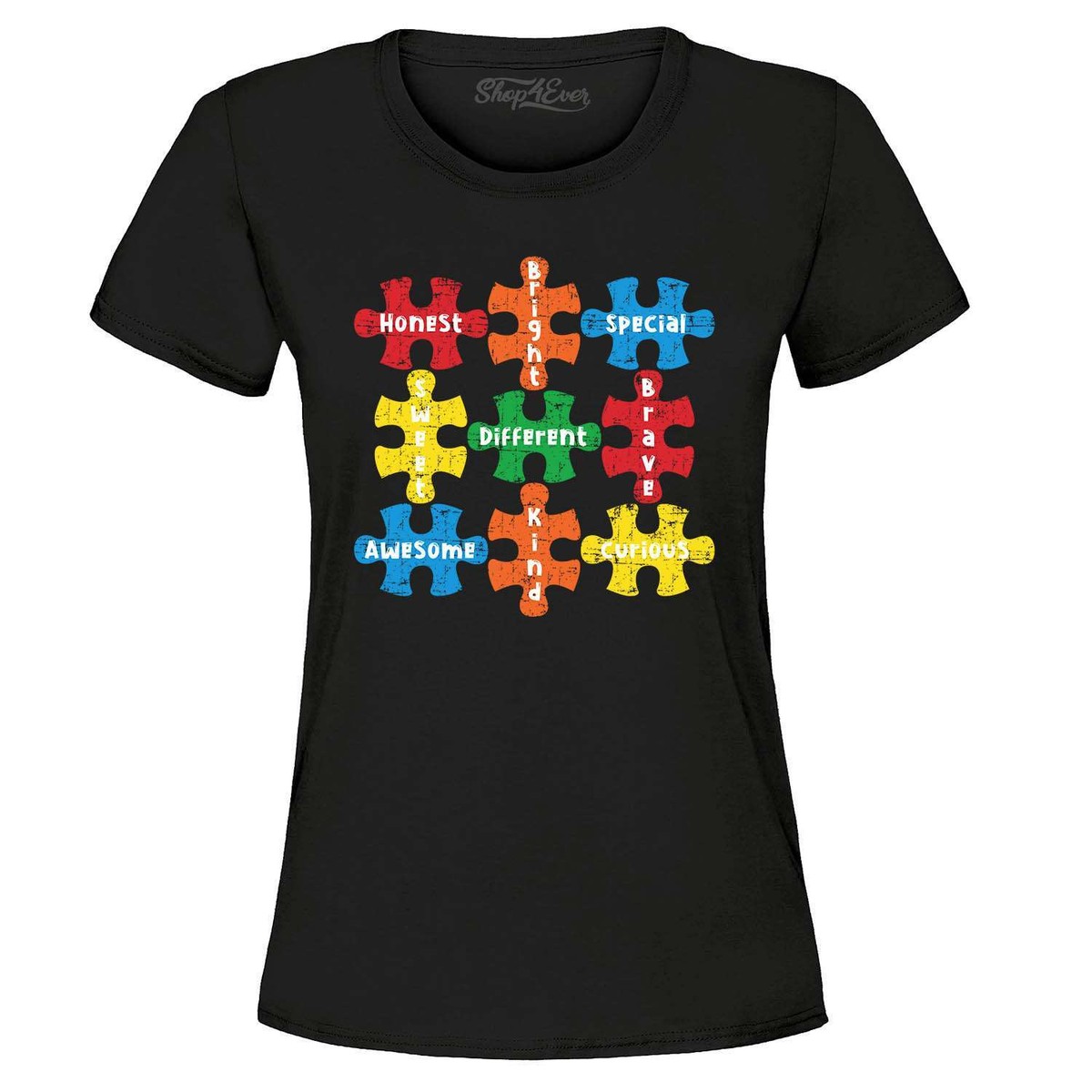 Autism Awareness Puzzle Pieces with Words Women's T-Shirt Autism
