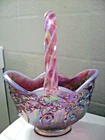 FENTON - PLUM OPALESCENT CARNIVAL LILY OF THE VALLEY BASKET - BEAUTIFUL!!