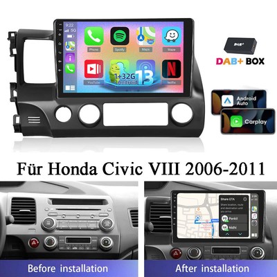 32GB Android 13 Autoradio Carplay Navi WiFi Für Honda Civic VIII 2006-2011 +DAB