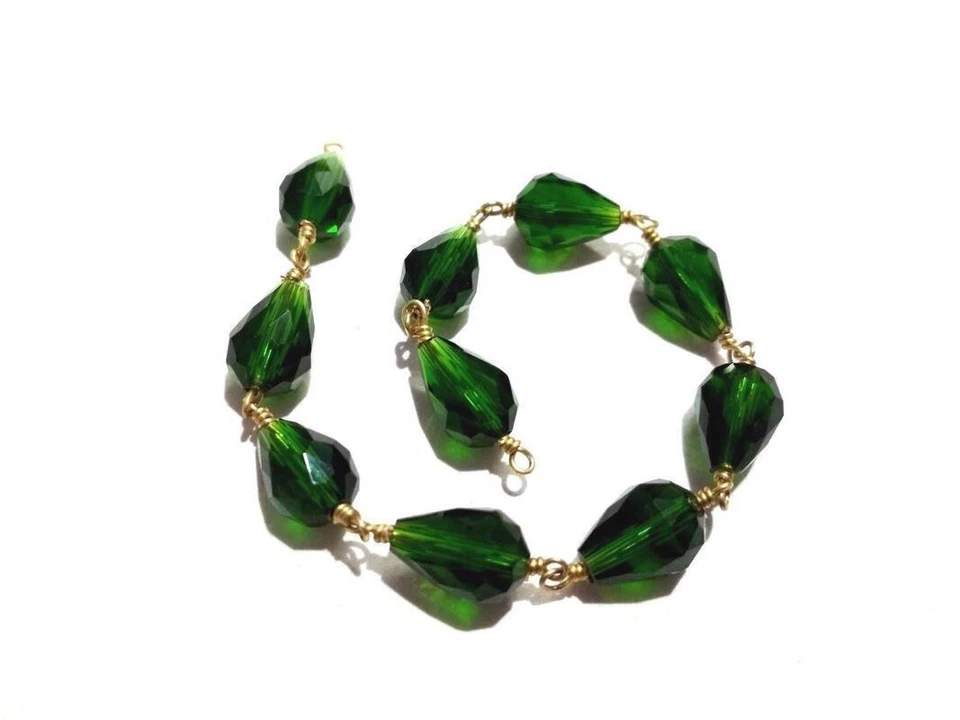 5 Feet Chrome Green Quartz Teardrop 8x12mm Hydro Beads, Rosary Chain Gold Wire - Image 4 of 4