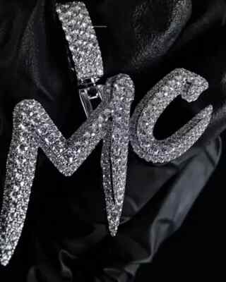 Customized Letter Pendant 2 Ct Round Cut Real Moissanite 14K White Gold Plated