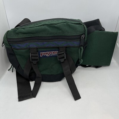 Vintage JANSPORT Waist Bag Fanny Pack 90s Hiking Aztec Zig Zag Made USA Green