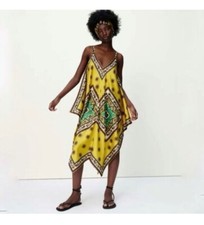 SIZE MEDIUM- YELLOW ZARA MIDI BOHO DRESS WITH PAISLEY DETAIL
