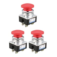 3pcs Push Bottom Switch Momentary AC 380V 5A Mushroom Head Switches