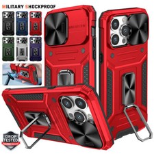 For iPhone 14 Magnetic Ring Stand Case Slide Camera Protector Screen Protector