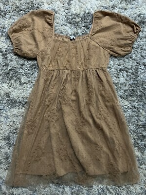 Polagram Challis Embroidered Dress in Latte Size Large Beige Tan Brown |  eBay
